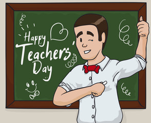 Happy Educator Celebrating Teacher's Day, Vector Illustration