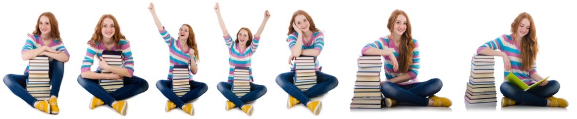 Young student with books isolated on white