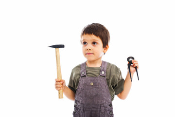 Little worker holding tools