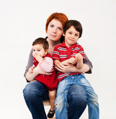  Mother holding two children