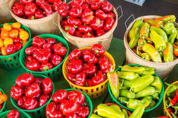 Romanian Gogosari and Carmer Peppers in a basket at the market
