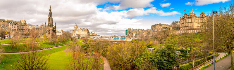 Panoramic view (panorama) of Edinburgh, Scotland, on a bright sunny day