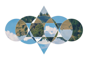 Abstract shape with the image of the forest, collage