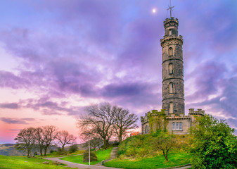 Obraz premium Edinburgh, Scotland. The Nelson Monument in Edinburgh, Scotland, on the Calton Hill