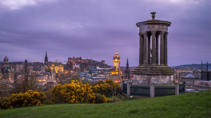 Edinburgh, Scotland cityscape at night, view from the Calton Hill