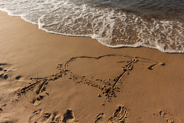 handwritten heart on sand
