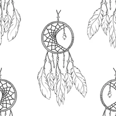 Printed roller blinds Dream catcher Monochrome ethnic hand made feather dream catcher seamless pattern vector