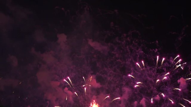 Fireworks at night. 4K long shot