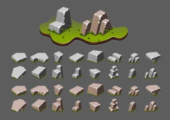 Isometric stones with grass for video games