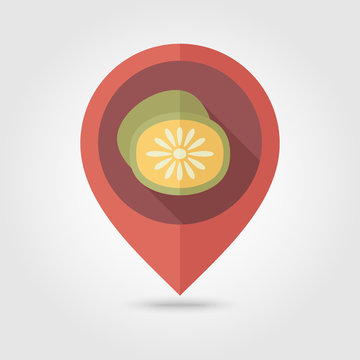 Kiwi flat pin map icon. Tropical fruit