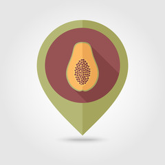 Papaya flat pin map icon. Tropical fruit