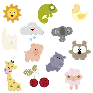 set of patches with the animals and others. baby collection patches for design and decoration clothing shirts. Vector illustration
