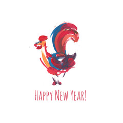 Rooster painting. The symbol of the Chinese new year 2017.Red bird.
