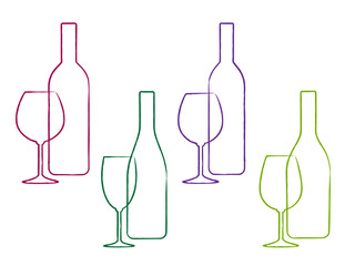 linear wine set of bottle and glass