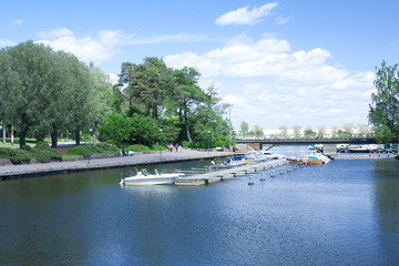 Sailboat harbor at summer day