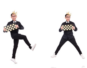 Funny chess player isolated on white