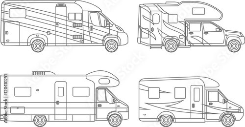Coloring Pages Set Of Diffe Silhouettes Car Travel Trailers Coloring Pages Set Of Diffe Silhouettes Car Travel Trailers Flat Linear Icons Isolated On