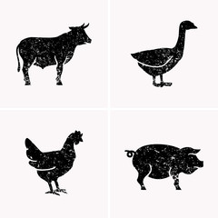 Farm animals collection - vector silhouette.