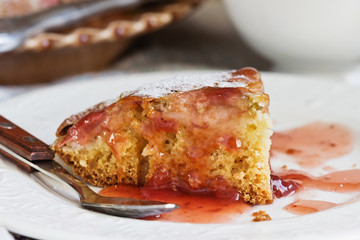 Homemade cake with rhubarb