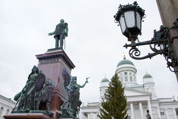 Fototapeta na wymiar Helsinki Cathedral and Christmas tree, Helsinki, Finland