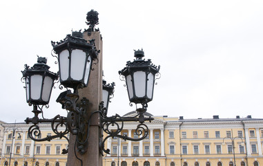 Lantern of the monument to Alexander II The Liberator at the Senate Square in Helsinki. - obrazy, fototapety, plakaty