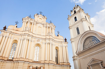 Fototapeta na wymiar Vilnius, Lithuania - September 10, 2016: Vilnius university, St. Johns church and belfry