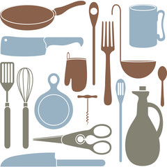 kitchen supplies isolated on white background