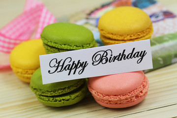 Happy Birthday card with colorful crunchy macaroons
