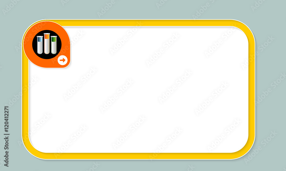 Poster yellow text frame for your text and test tubes