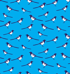 Vector seamless pattern of magpie
