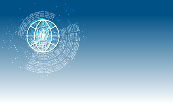 Vector abstract background with circular binary code and globe