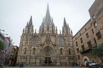 Barcelona Cathedral in foggy morning