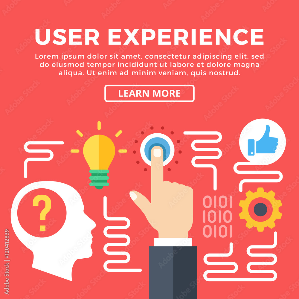 Poster user experience, ux modern concepts. flat icons and creative graphic objects, elements for web banne
