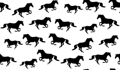 Vector seamless pattern of horses. Galloping horse texture seamless