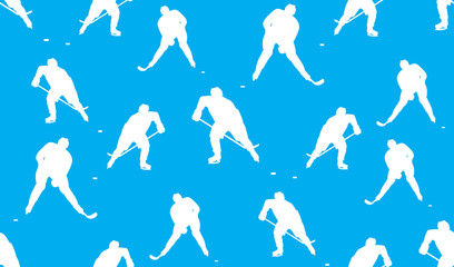 Vector seamless pattern of hockey players. The texture of the players are randomly