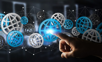 Businessman touching digital web icons 3D rendering