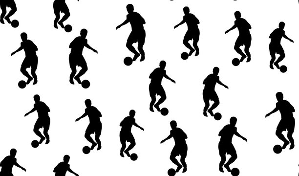 Vector seamless pattern of soccer players. The texture of the football players is randomly located