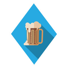 Vector flat icon with mug of dark beer on the blue rhombus background.
