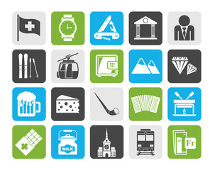 Silhouette Switzerland industry and culture icons  - vector icon set