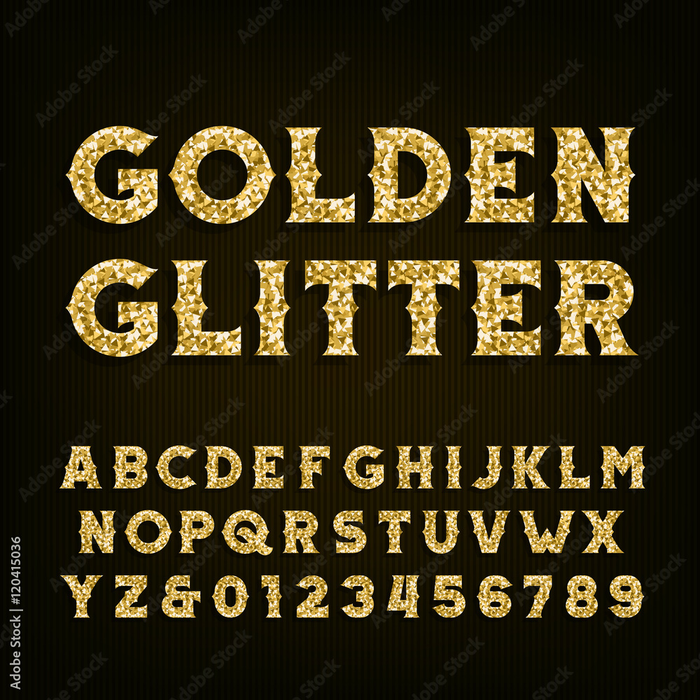 Fototapete golden glitter alphabet font. retro style letters and numbers. stock vector typography for your desi