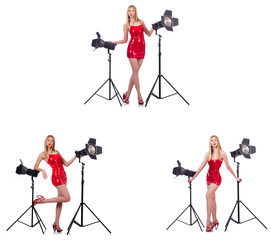 Young model during photoshoot in the studio