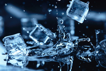ice cubes with water splash