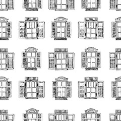 Retro window. Seamless vector pattern. Hand drawing illustration