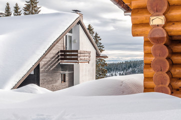 Holiday cottages in the mountains in the background alpine lands