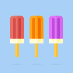 Set of fruit ice cream isolated on blue background. Popsicles in flat style. Vector illustration.