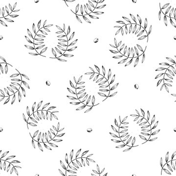 Seamless vector pattern with olive branch.