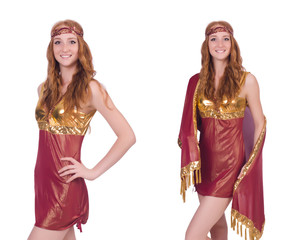 Woman in eastern costume isolated on white