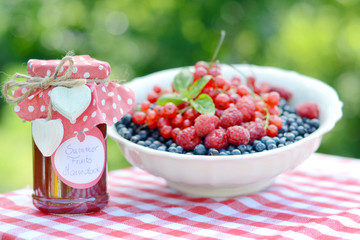 Summer, fresh fruits in the white bowl
