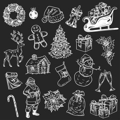 Holly jolly Merry Christmas vector set of icons