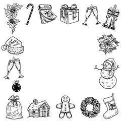 Holly jolly Merry Christmas vector set of icons